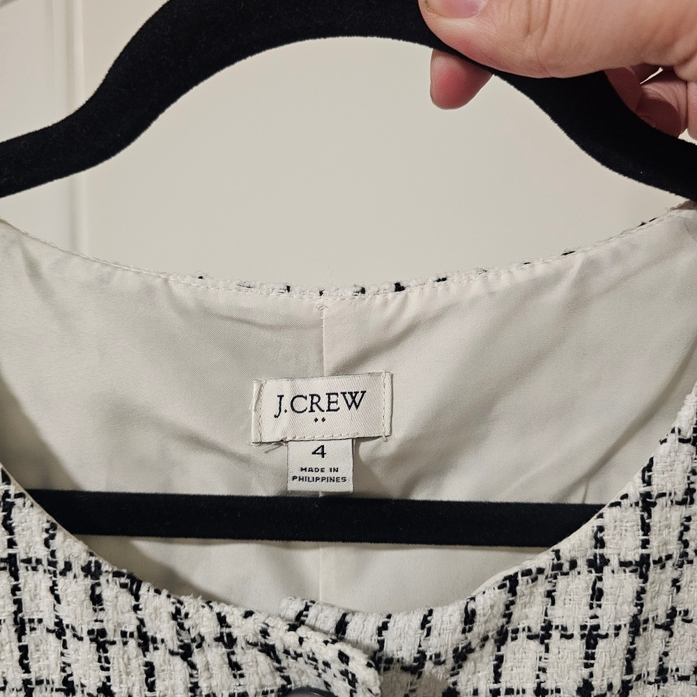 J.Crew Tweed Shift Dress 4 White Black Button Front Plaid Office Mod Preppy Twee - Picture 3 of 8